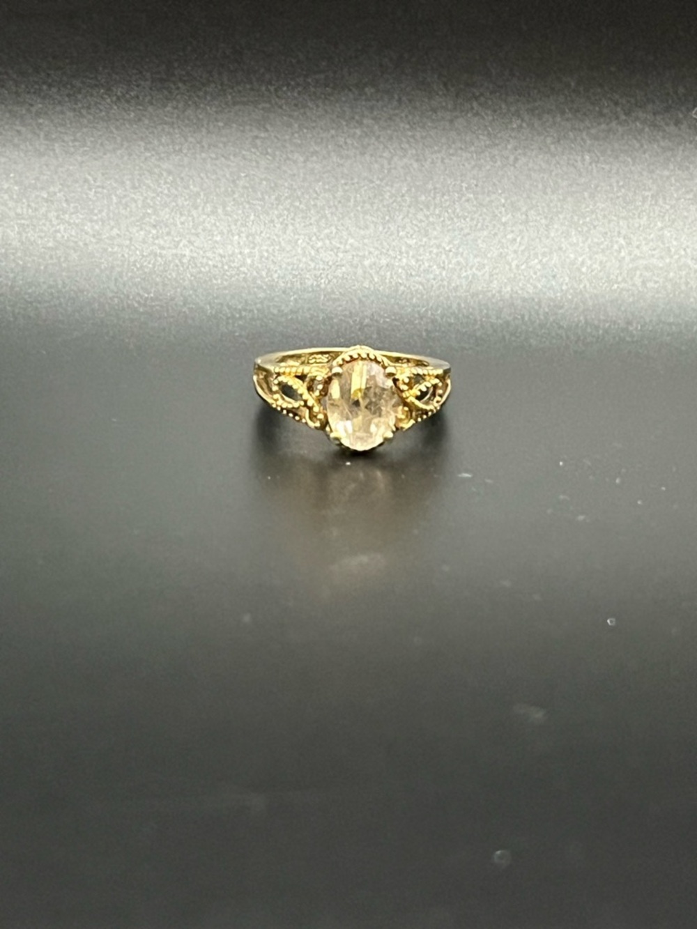 Gold-Tone Vintage Style Oval Champagne Stone Ring Sterling Silver